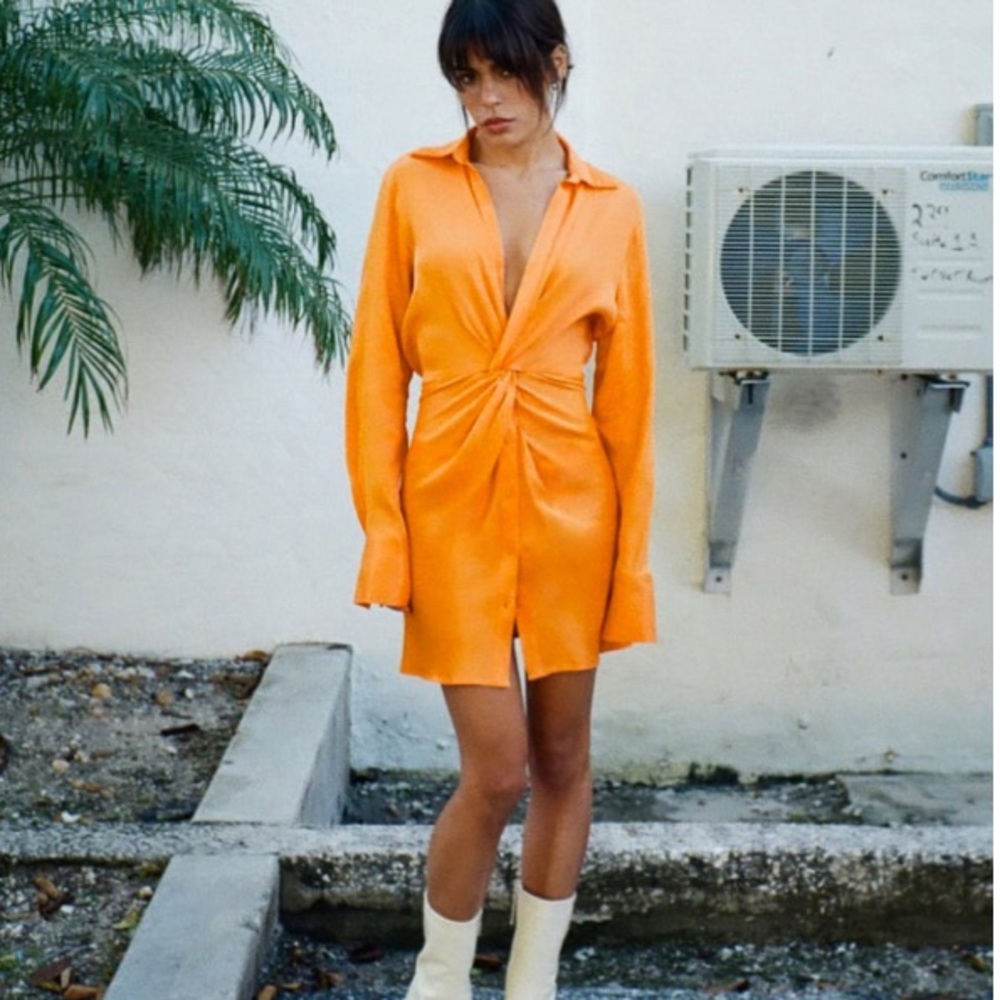 Zara Satin dress, bright/neon orange